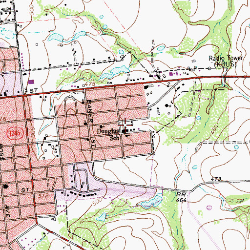 Topographic Map of Douglas School, TX