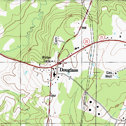 Topographic Map of Douglass, TX