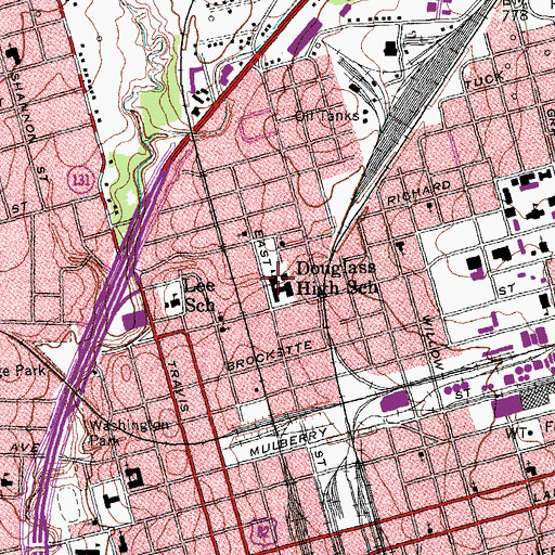 Topographic Map of Douglass High School, TX