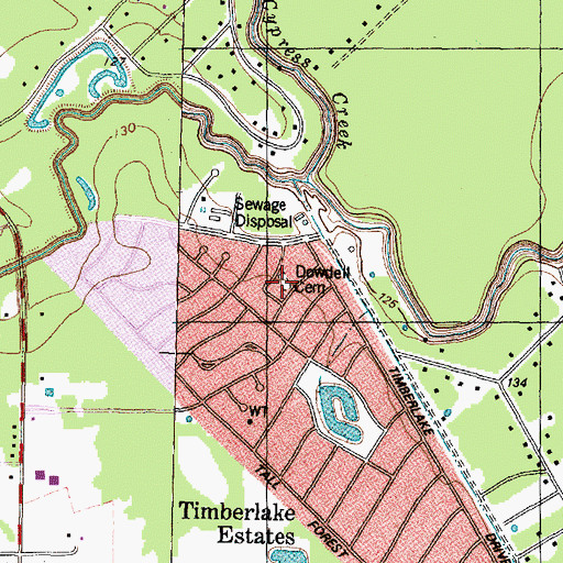 Topographic Map of Dowdell Cemetery, TX