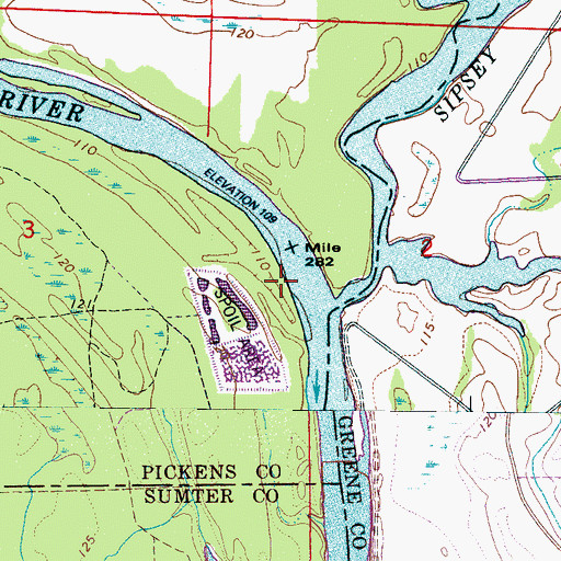Topographic Map of Sipsey Island (historical), AL