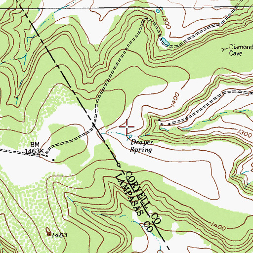 Topographic Map of Draper Spring, TX