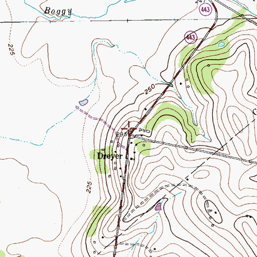 Topographic Map of Dreyer, TX
