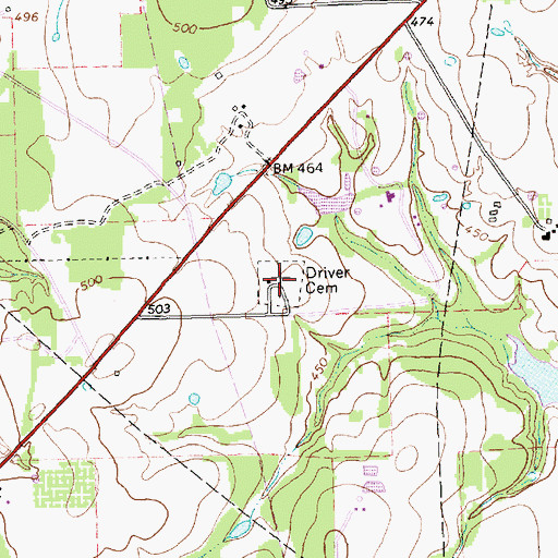 Topographic Map of Driver Cemetery, TX