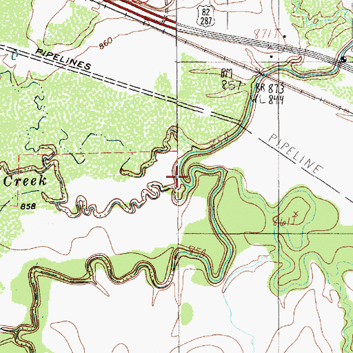 Topographic Map of Duck Creek, TX