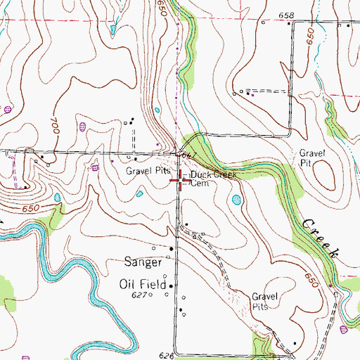 Topographic Map of Duck Creek Cemetery, TX