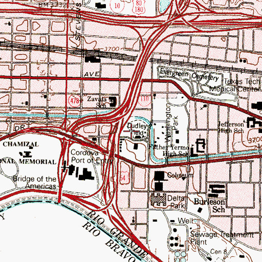 Topographic Map of Dudley Field, TX