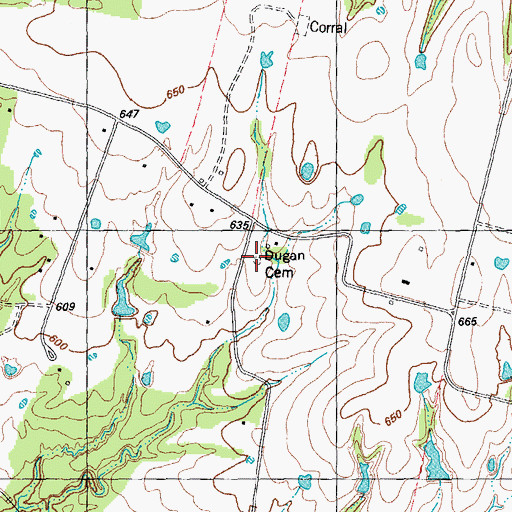 Topographic Map of Dugan Cemetery, TX