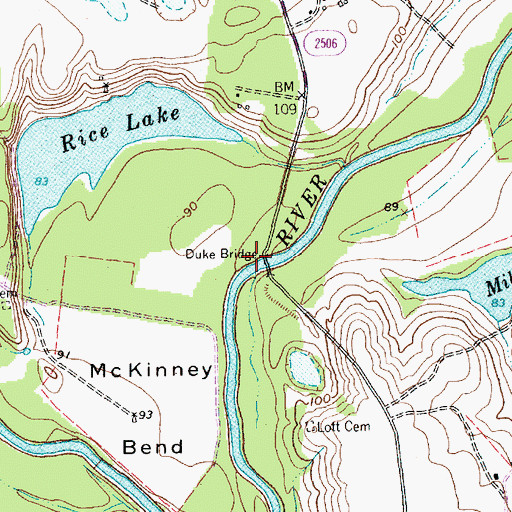 Topographic Map of Duke Bridge, TX