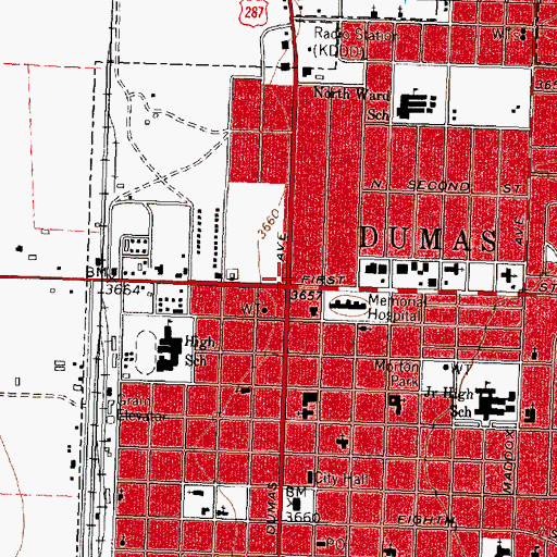 Topographic Map of Dumas, TX