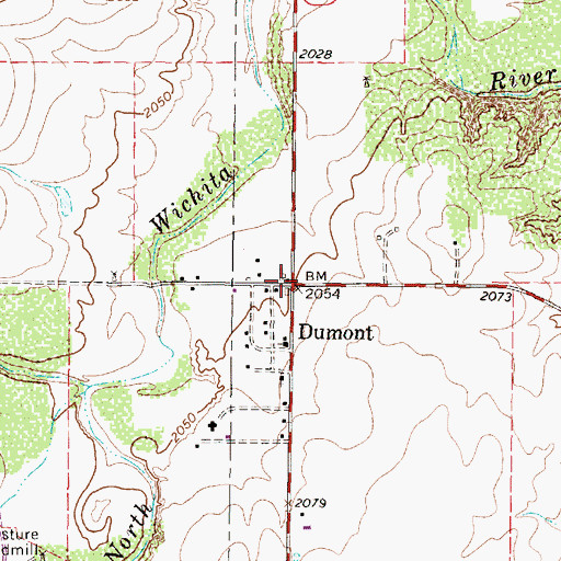 Topographic Map of Dumont, TX