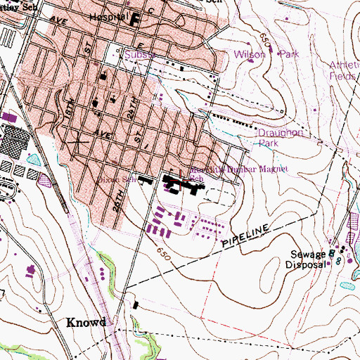 Topographic Map of Dunbar High School, TX