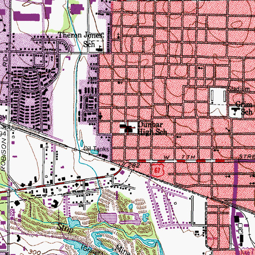 Topographic Map of Dunbar High School, TX
