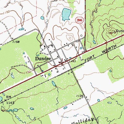 Topographic Map of Dundee, TX