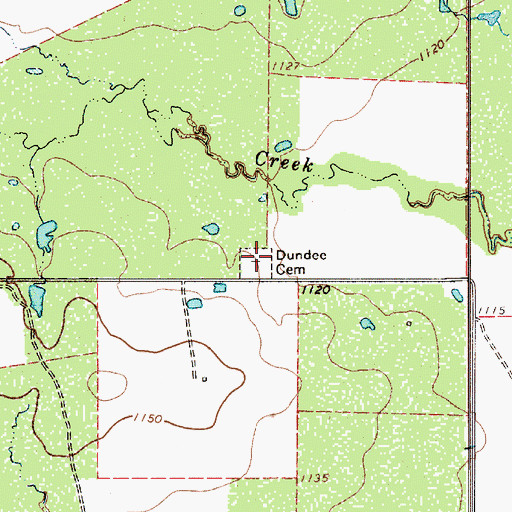 Topographic Map of Dundee Cemetery, TX