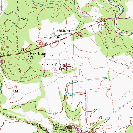 Topographic Map of Dunlap Cemetery, TX