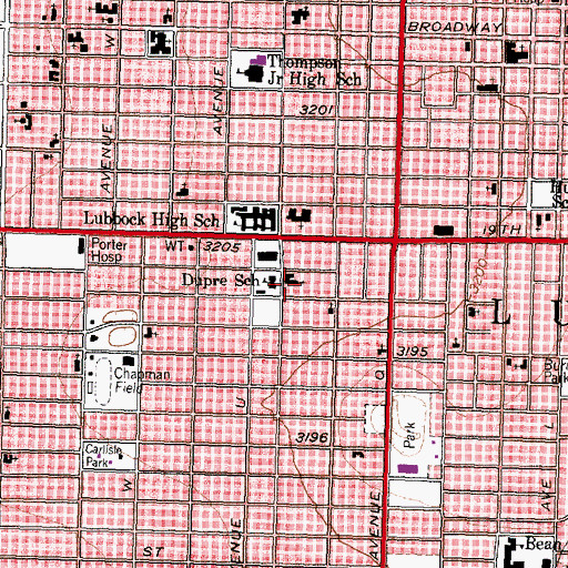Topographic Map of Dupre School, TX