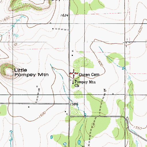 Topographic Map of Duren Cemetery, TX