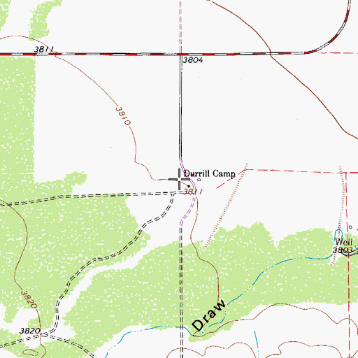 Topographic Map of Durrill Camp, TX
