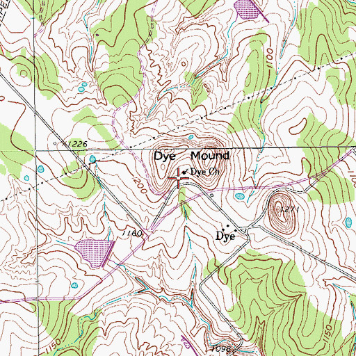 Topographic Map of Dye Church, TX