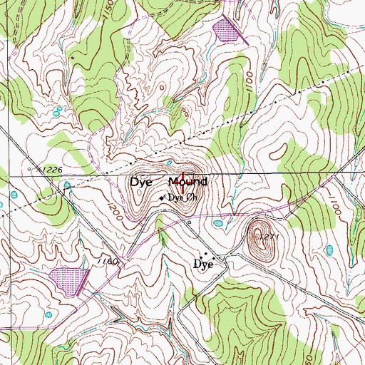 Topographic Map of Dye Mound, TX