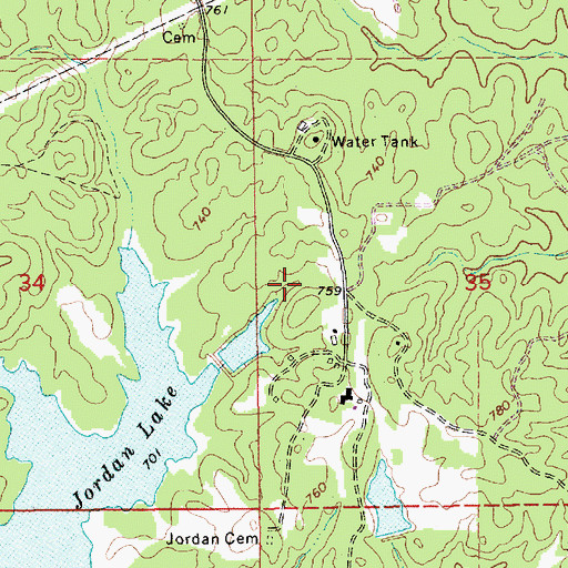 Topographic Map of Ann Jordan Resort Area, AL