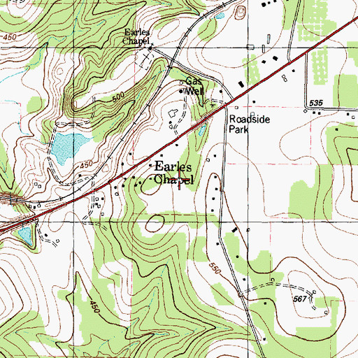 Topographic Map of Earles Chapel, TX