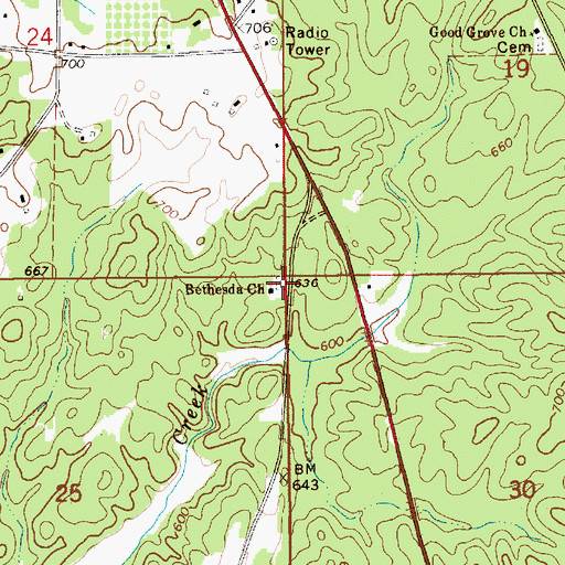 Topographic Map of Bethesda Cemetery, AL