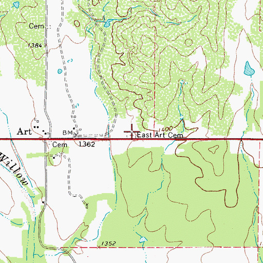 Topographic Map of East Art Cemetery, TX