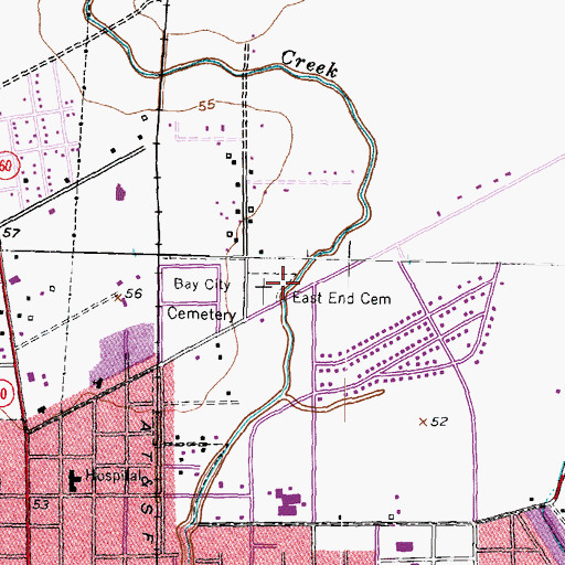 Topographic Map of East End Cemetery, TX