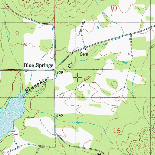 Topographic Map of Blue Springs School (historical), AL
