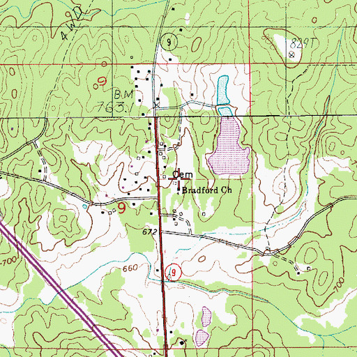 Topographic Map of Bradford Cemetery, AL