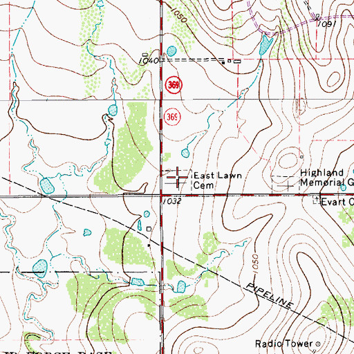 Topographic Map of East Lawn Cemetery, TX