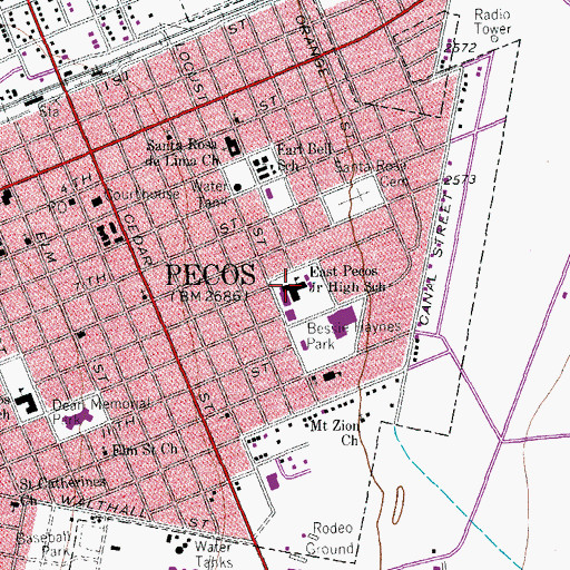 Topographic Map of East Pecos Junior High School, TX