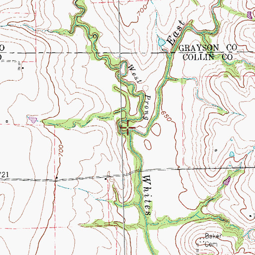 Topographic Map of East Prong Whites Creek, TX