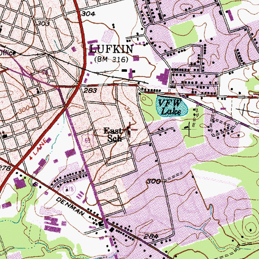 Topographic Map of East School, TX