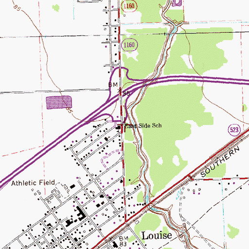 Topographic Map of East Side School, TX