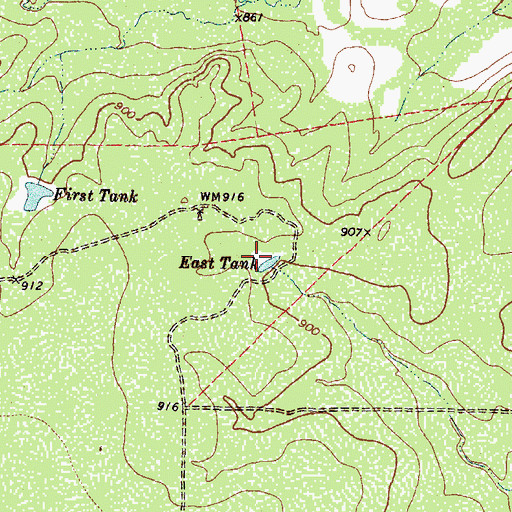 Topographic Map of East Tank, TX