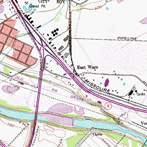 Topographic Map of East Waco, TX