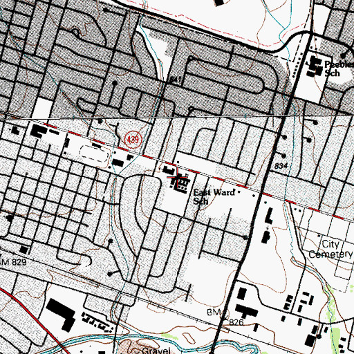 Topographic Map of East Ward School, TX