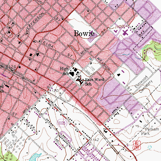 Topographic Map of East Ward School, TX