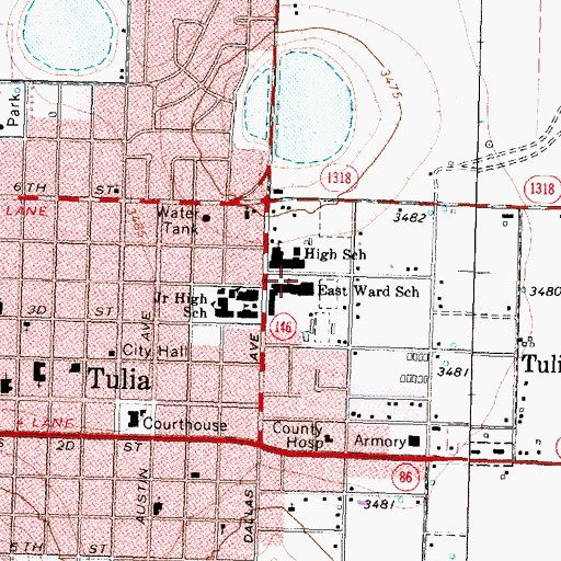 Topographic Map of East Ward School, TX