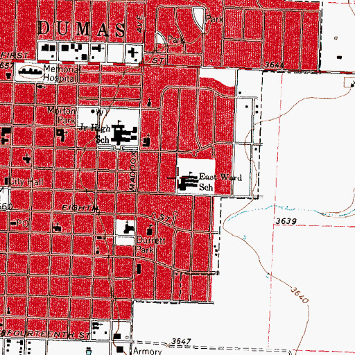 Topographic Map of East Ward School, TX