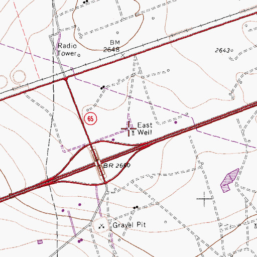 Topographic Map of East Well, TX