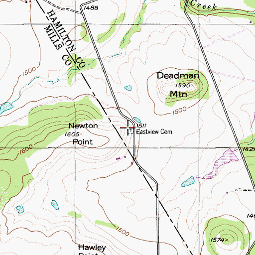 Topographic Map of Eastview Cemetery, TX