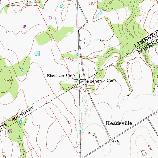 Topographic Map of Ebenezer Cemetery, TX