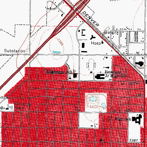 Topographic Map of Edgemore School, TX