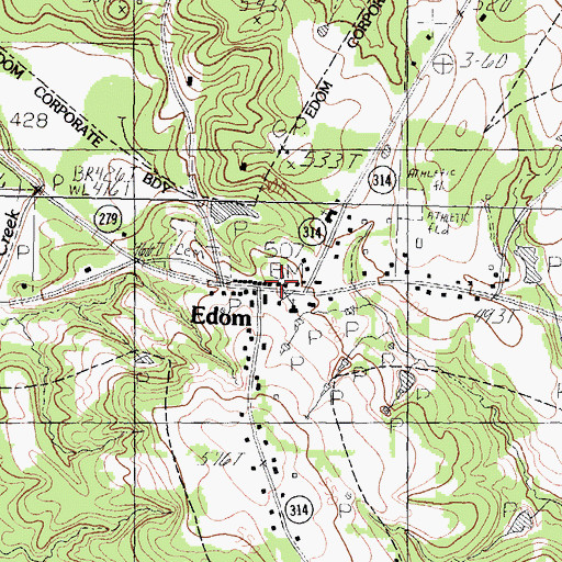 Topographic Map of Edom, TX