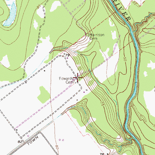 Topographic Map of Edwards Cemetery, TX