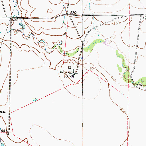 Topographic Map of Edwards Ranch, TX